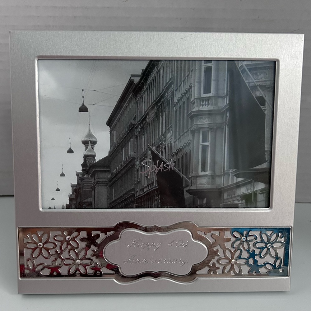40th Anniversary Photo Frame - Satin Silver with Diamantes